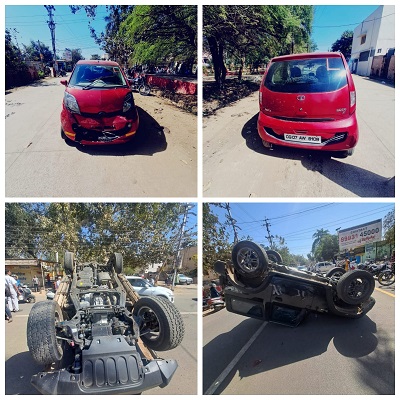दुर्ग में हुआ अजीब हादसा, लखटकिया नैनो कार की ठोकर से थार हुई चारो खाने चित.... 1 दुर्ग में हुआ अजीब हादसा, लखटकिया नैनो कार की ठोकर से थार हुई चारो खाने चित....