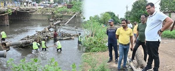 बड़े नालों सहित टूटे पाइपलाइन का निरीक्षण किये आयुक्त...