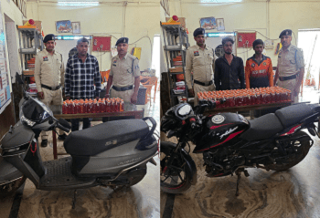 अवैध शराब तस्करी पर पुलिस का बड़ा एक्शन: 305 पौवा अंग्रेजी शराब जब्त, 3 आरोपी गिरफ्तार; बाइक-स्कूटी भी सीज...