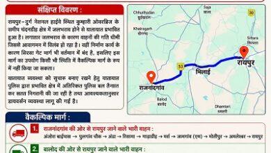 रायपुर–दुर्ग नेशनल हाईवे पर चंदनडीह के समीप जलभराव एवं सिरसा गेट मार्ग बंद होने के कारण यातायात प्रभावित