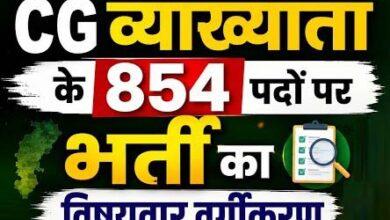 छत्तीसगढ़ में व्याख्याता के 854 पदों पर भर्ती, 21 सितंबर से जारी हुआ संक्षिप्त विज्ञापन...